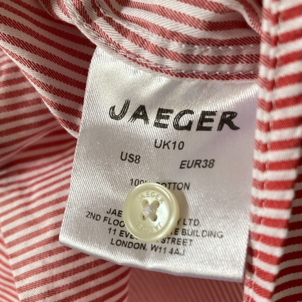 1980s Vintage Jaeger Red and White Fine Striped Fitted Collared Blouse UK Sz 10 - Picture 9 of 15